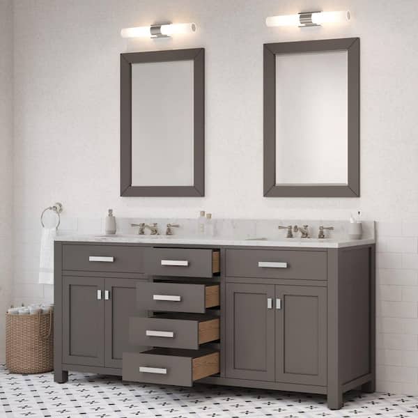 72 in. W x 21 in. D x 34 in. H Vanity in Cashmere Grey with Marble Vanity Top in Carrara White
