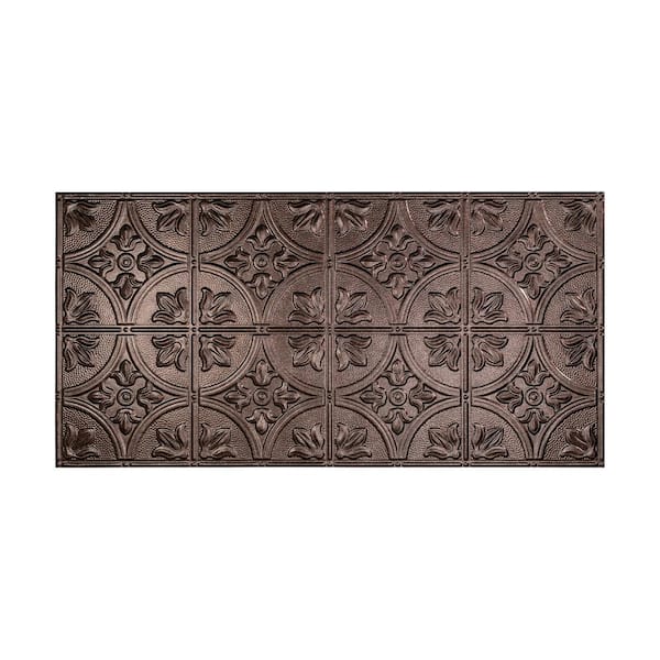 Fasade Traditional Style #2 2 ft. x 4 ft. Glue Up PVC Ceiling Tile in Smoked Pewter