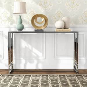 Tedmon 48 in. Chrome Rectangle Glass Console Table with Ripples Pattern Top