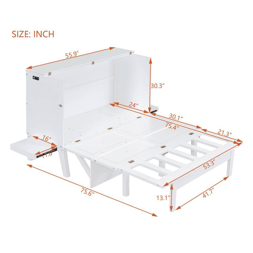Gray Wood Frame Queen Size Murphy Bed with Built-in Charging Station, Removable Bedside Shelves, Chest with Desktop - thumbnail 2