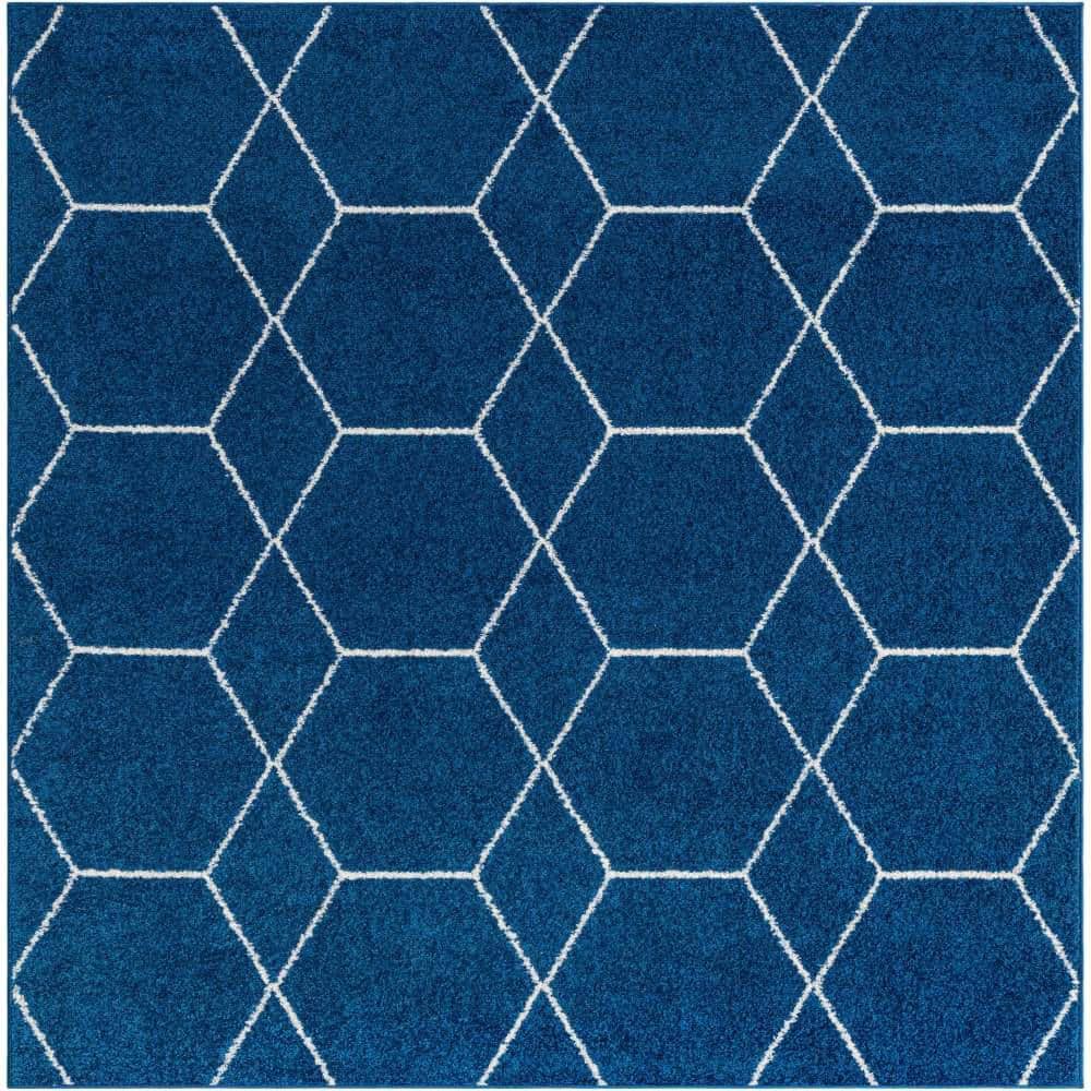 Trellis Frieze Geometric Navy Blue 7 ft. 10 in. x 7 ft. 10 in. Area Rug price history on PriceWatchPro