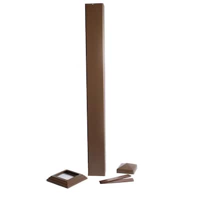 Pegatha 4 in. x 4in. x 39 in. Brown Powder Coated Aluminum Post Sleeve for Wood Post. 1 Post Sleeve, 1 Post Cap, & 1 Base Trim.