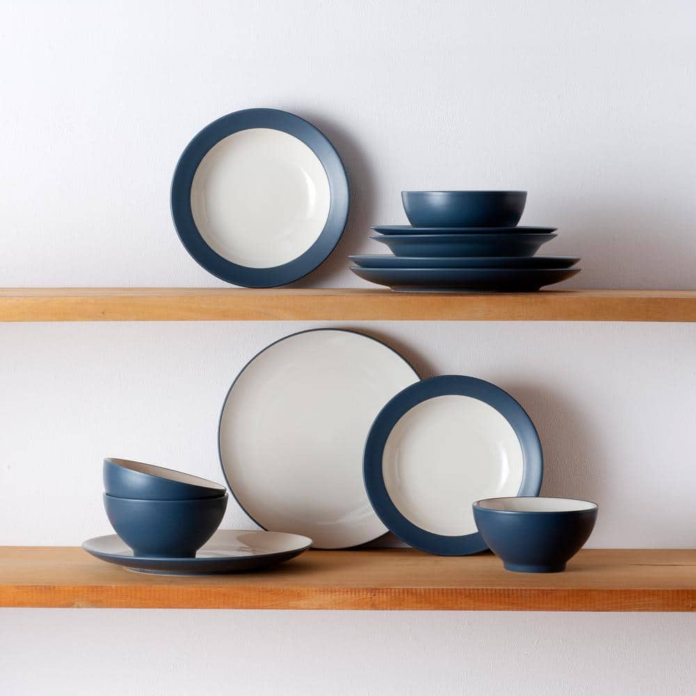 Blue and White Ceramic 12-Piece Dinnerware Set, Service for 4