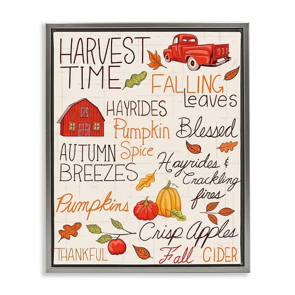 Stupell Industries Harvest Time Phrases by Diane Labombarbe 1-Piece Floater Frame Graphic Print Travel Poster Art Print 21 in. x 17 in.