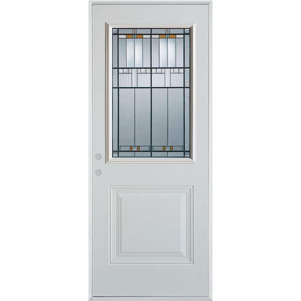 Stanley Doors 36 in. x 80 in. Right-Hand Architectural 1/2 Lite Decorative 1-Panel Painted White Steel Prehung Front Door