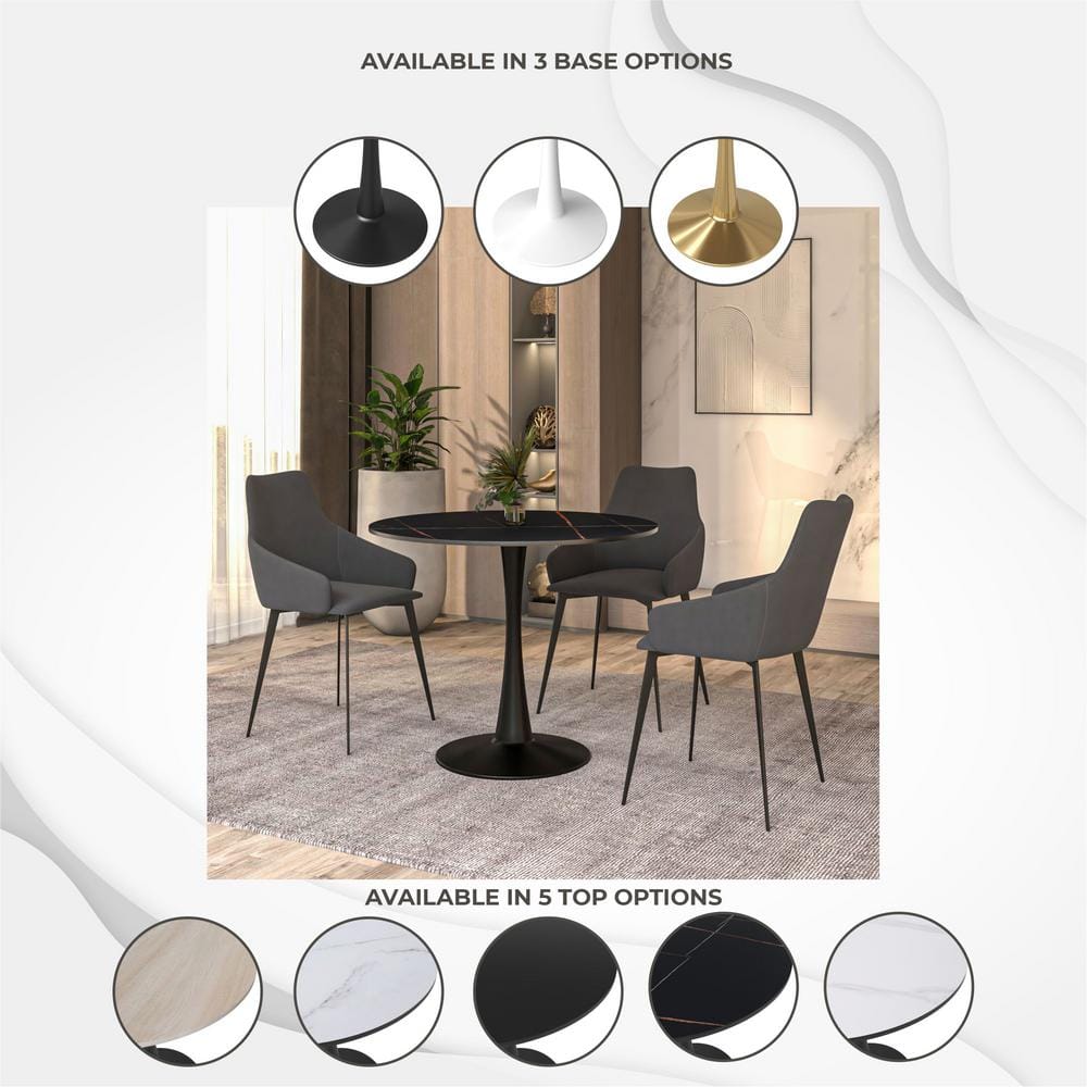 Bristol 35" Round Black Sintered Stone Dining Table with Steel Base