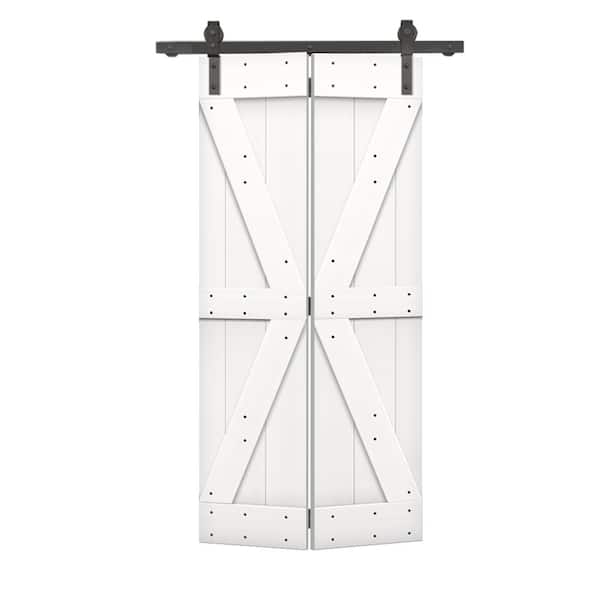 CALHOME 30 in. x 84 in. British K Pre Assembled Solid Core Pure White Wood Bi-Fold Door with Sliding Hardware Kit