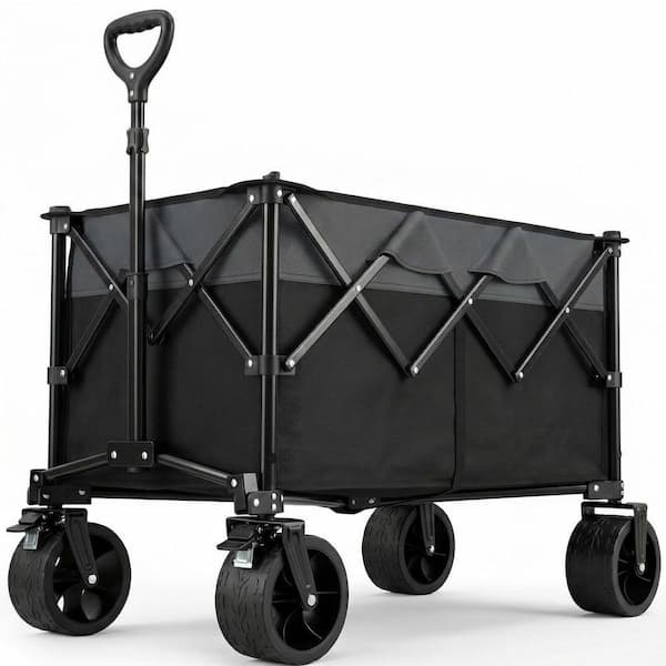 5.83 cu. ft. Steel Frame 600D Oxford Fabric Bin Garden Cart with All-Terrain Wheels and Locking Brakes