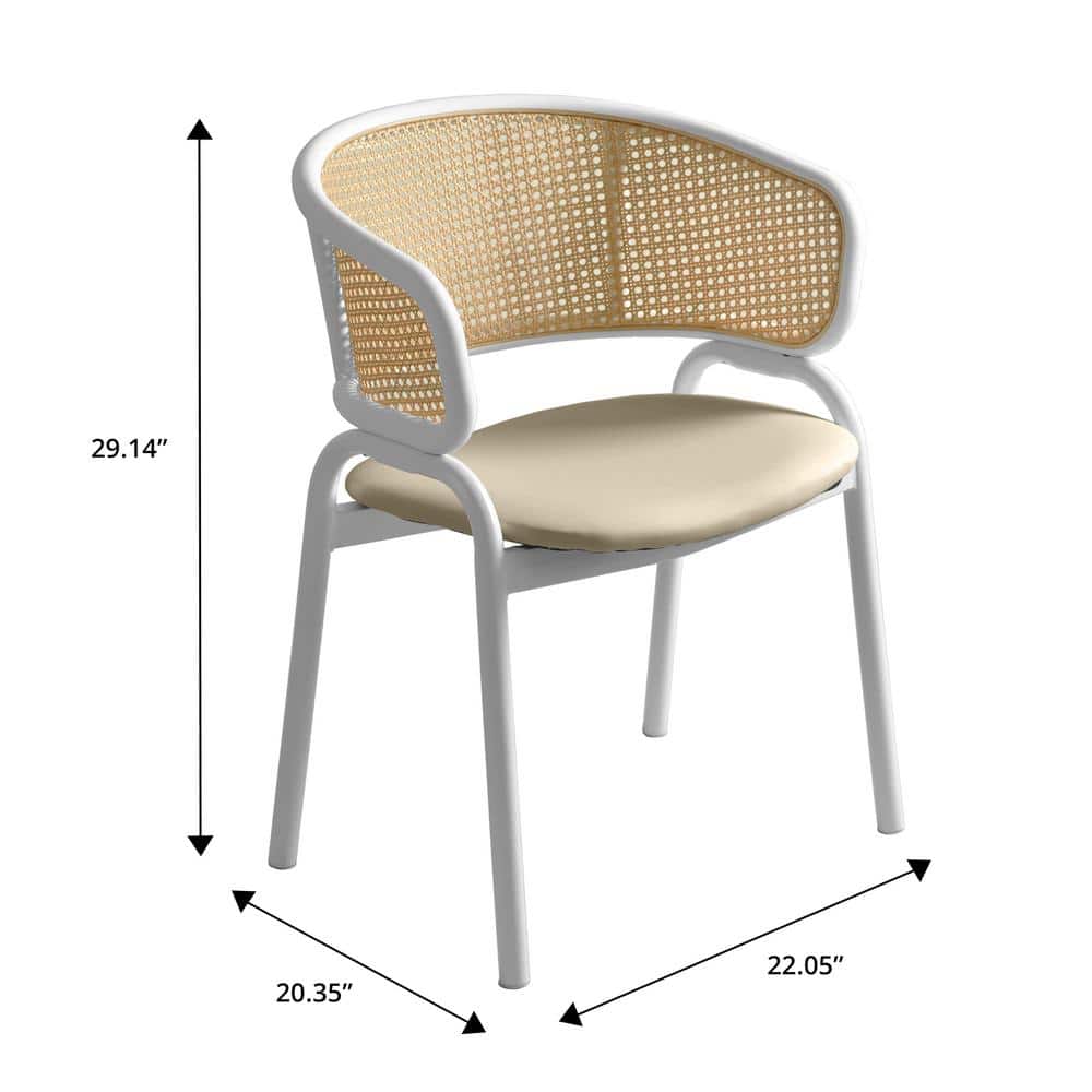 Taupe Leather Upholstered Arm Chair with White Metal Frame