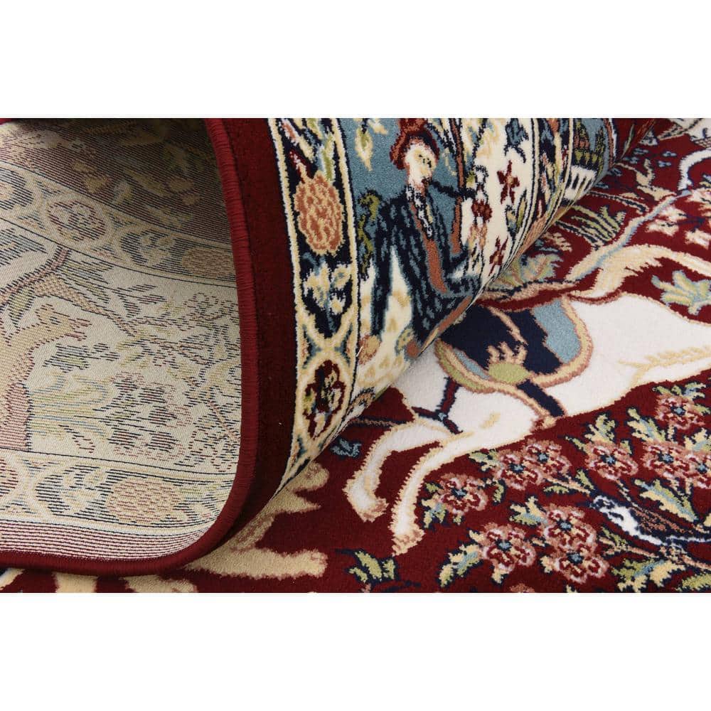 Burgundy and Tan Floral Rectangular Synthetic Area Rug