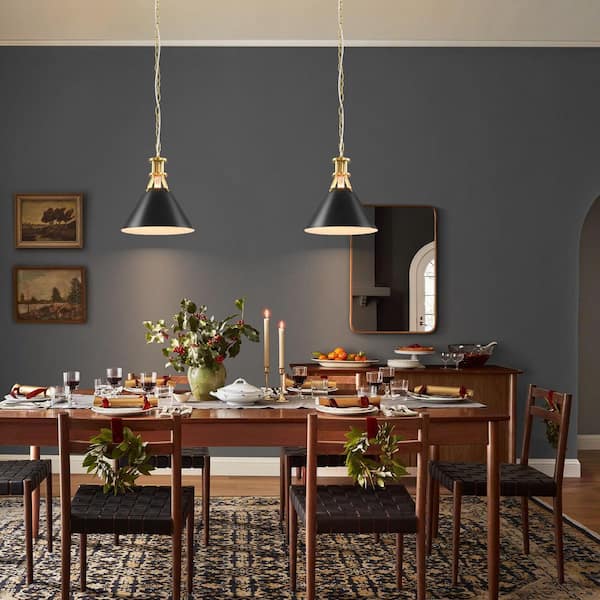 Naquin 1-Light Modern Industrial Black Cone Adjustable Pendant Light with Brushed Gold Metal Finish