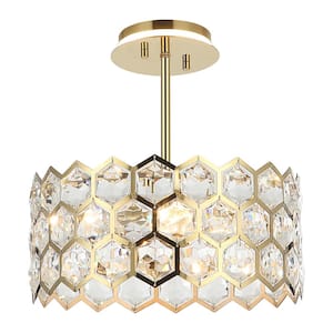 Modern 3-Light Gold Linear Durm Chandelier with Crystal Shade for Kitchen Island
