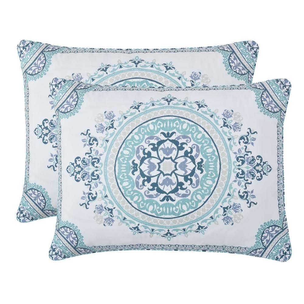 Full Blue Microfiber Reversible Comforter Set with Pattern