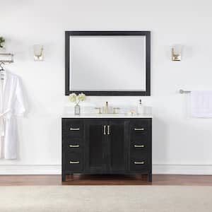 Hadiya 48 in. W x 22 in. D x 34 in. H Single Sink Bath Vanity in Black Oak with White Composite Stone Top and Mirror