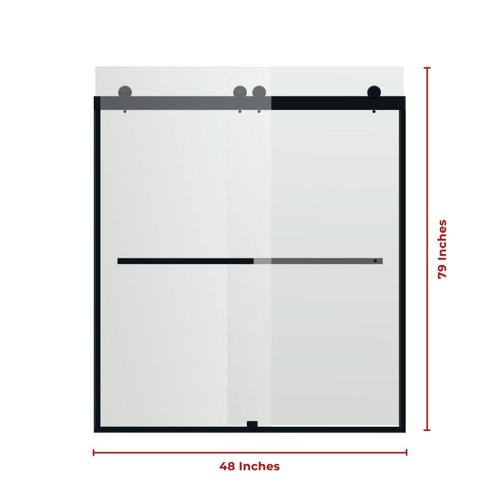 Portofino Matte Black Frameless Double Sliding Shower Door 48" x 79"