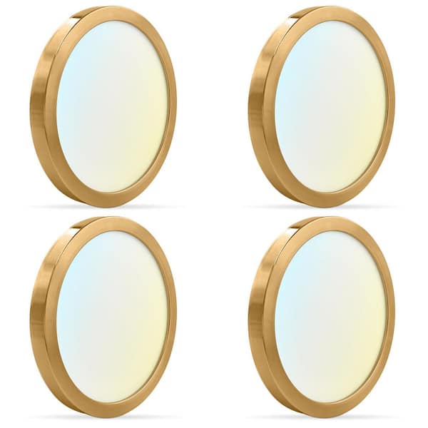 LUXRITE 7 in. Brass Modern Flush Mount Ceiling Light Fixture LED Integrated 15-Watt 1000LM 5CCT 2700K-5000K Dimmable (4-Pack)