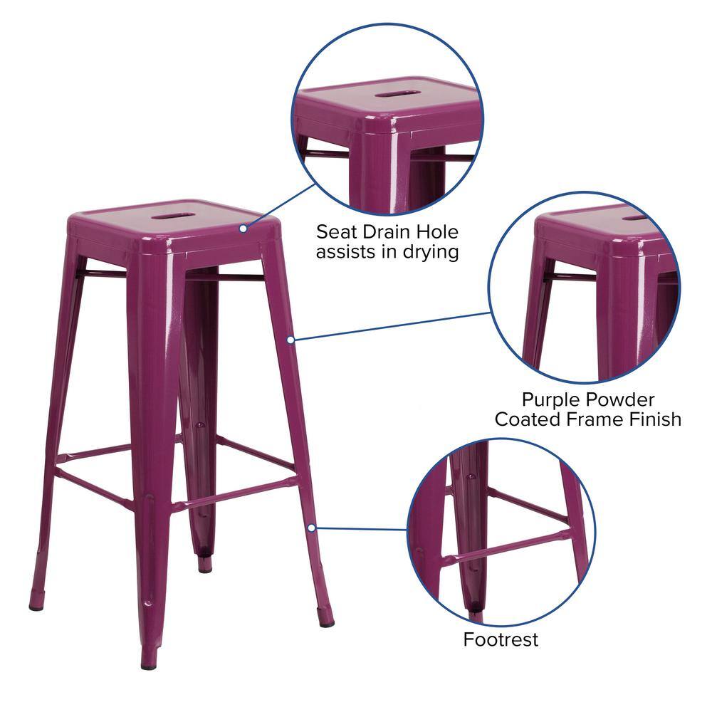 30'' Purple Metal Indoor-Outdoor Stackable Barstool