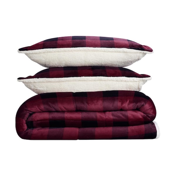 Serta Cozy Plush 3-Piece Red Buffalo Plaid Microfiber King Comforter Set