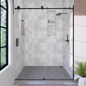 Brewo 60 in. W x 76 in. H Sliding Semi-Frameless Shower Door in Matte Black Finish with Clear Glass