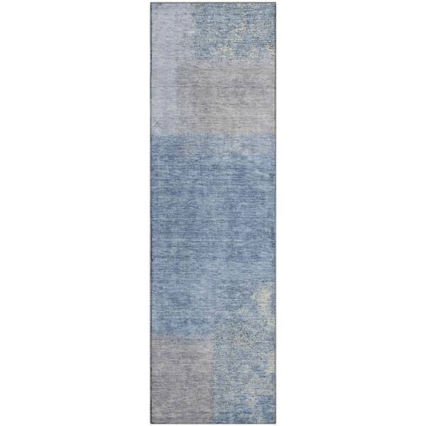 Mayfield Premium Machine Washable Abstract AMF2341 Denim 2 ft. x 7 ft. Runner Rug