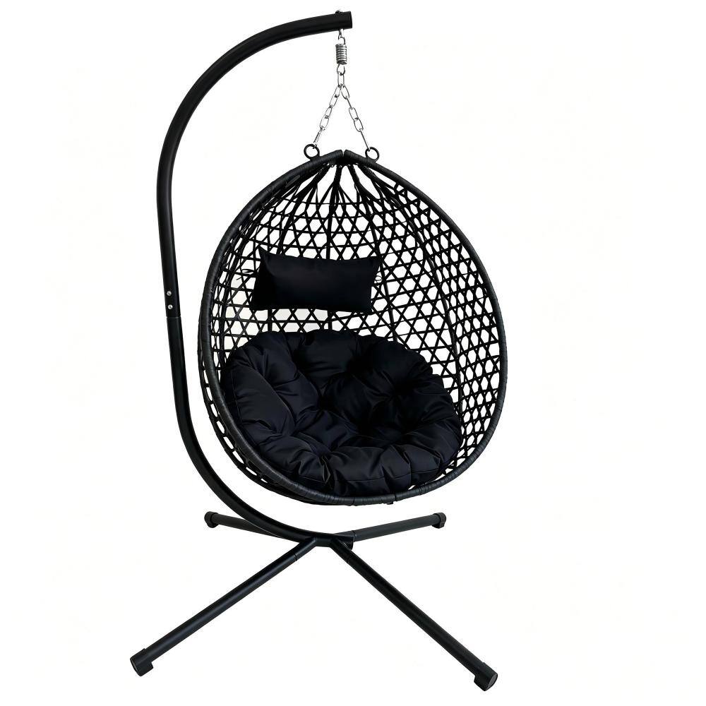 Foldable Hanging Egg Chair with Stand, HDPE Wicker Swing Chair with Cushion for Patio, Balcony & Indoor Use price history on PriceWatchPro
