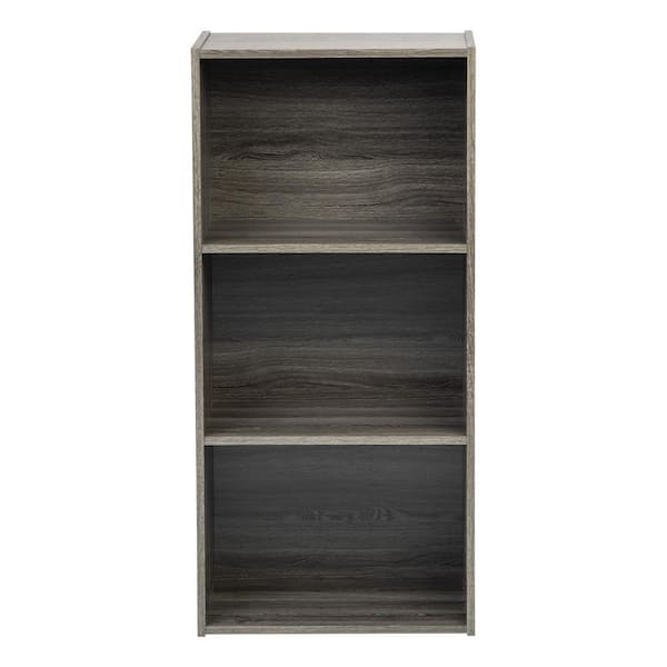 Gray Wood 3 Shelf Standard Bookcase, 30 Inch High Bookcase With Doors