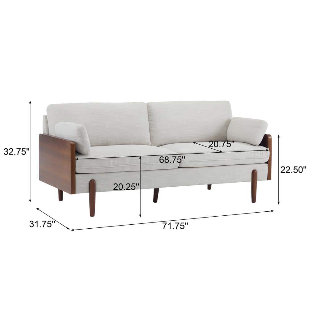 Beige Fabric 71.75" Lawson Sofa with Wood Frame and Track Arms