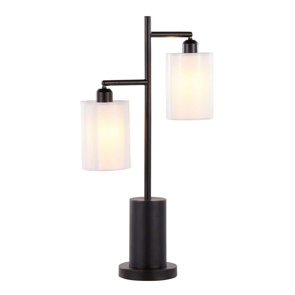 Adjustable Black Metal Table Lamp with White Shades
