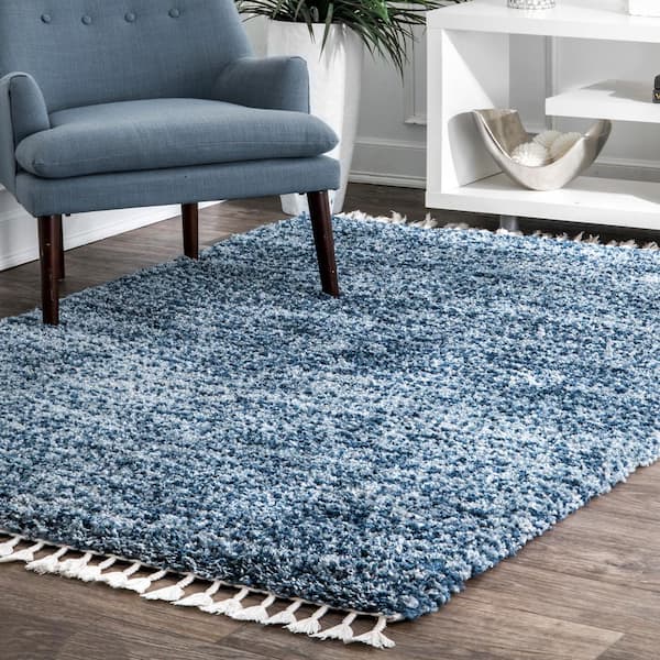 Contemporary Brooke Blue 2 ft. x 8 ft. Rectangle Indoor Shag Runner Rug