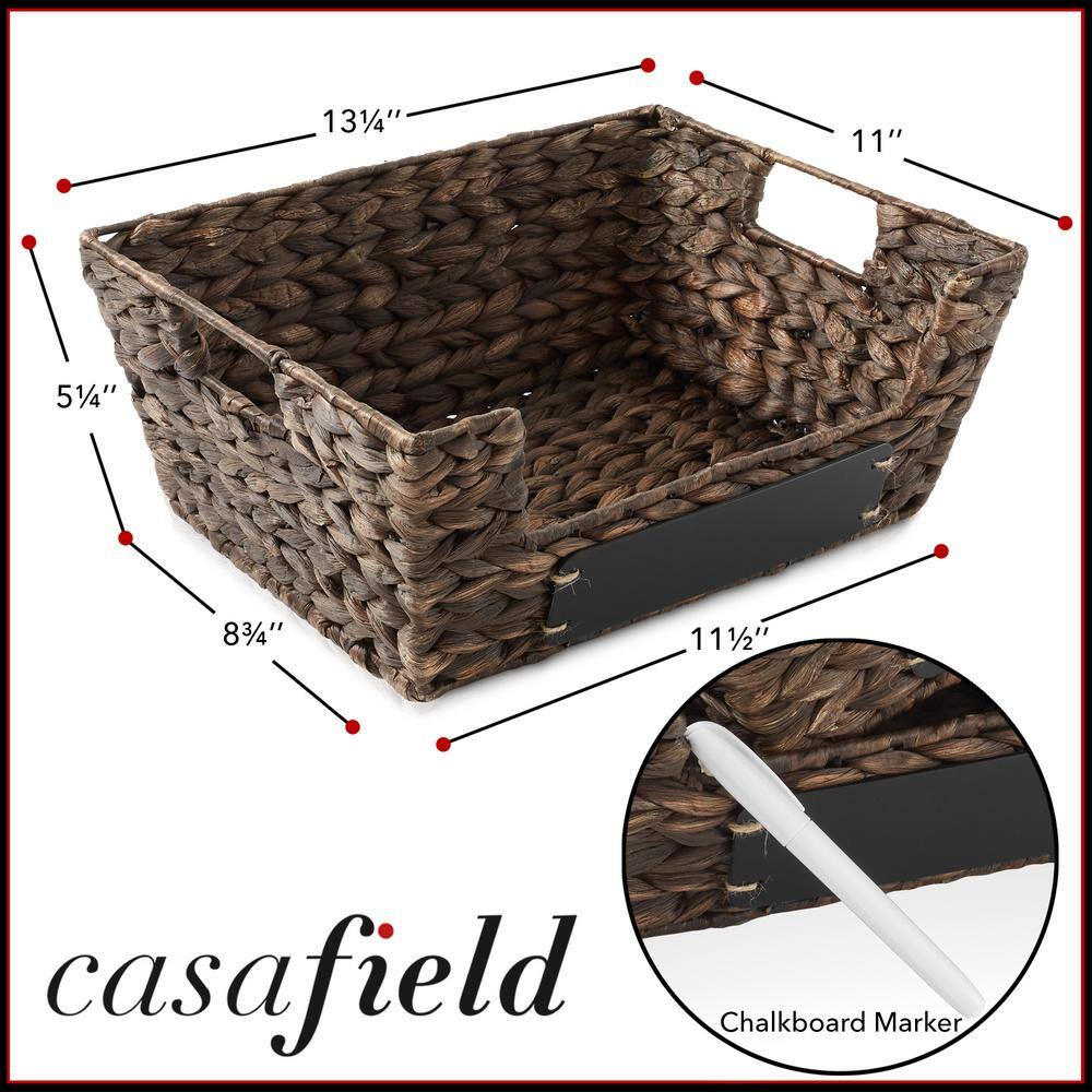 Espresso Water Hyacinth Rectangular Storage Baskets with Chalkboard Labels