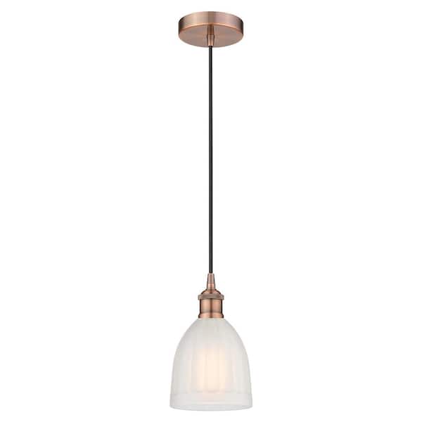 Innovations Brookfield 60-Watt 1-Light Antique Copper Standard Mini Pendant Light with Painted Glass Shade, No Bulbs Included