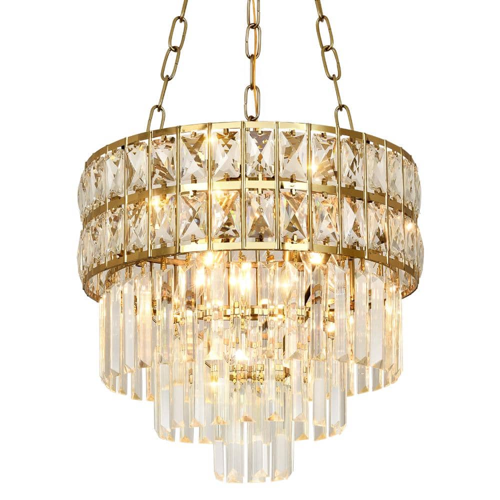 Modern 15.7 in. Gold Tiered Crystal Chandelier 4-Light Luxury Glam Round Ceiling Light for Kitchen Island Bedroom price history on PriceWatchPro