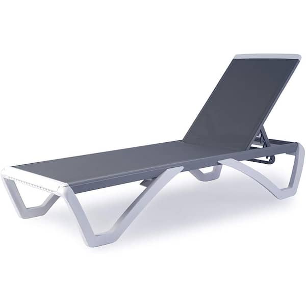 KOZYARD Full Flat Gray Aluminum Outdoor Patio Reclining Adjustable Chaise Lounge Textilence without Table