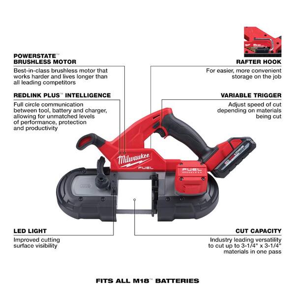 Milwaukee 2829-22 M18 Fuel Compact Band Saw Kit