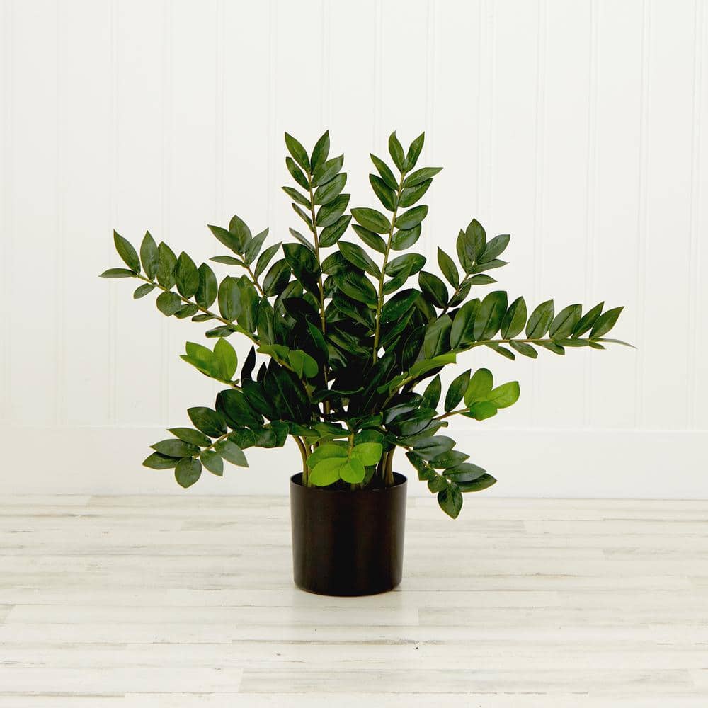 Lush Green Artificial Zamioculcas Plant in Black Pot