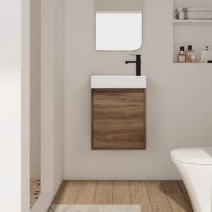18 in. W Simplicity Style Floating Small Bathroom Vanity with Single Sink and Soft Closing Doors in Brown