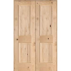 48 in. x 80 in. Rustic Knotty Alder 2-Panel Square Top Both Active Solid Core Wood Double Prehung Interior French Door