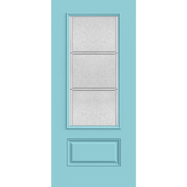 36 in. x 80 in. 3/4 Lite Eastfield Decorative Glass Caribbean Blue Fiberglass Front Door Slab