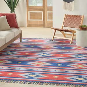 Baja Blue/Red 8 ft. x 10 ft. Tribal Transitional Area Rug