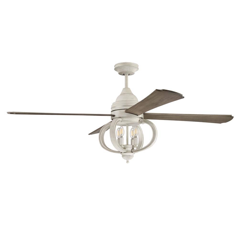 Augusta 60" Cottage White Ceiling Fan with Driftwood Blades and LED Light Kit