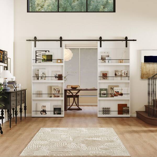 60 in. x 84 in. 4-Levels shelves Style, Primed MDF White Sliding Barn Door with Hardware Kit
