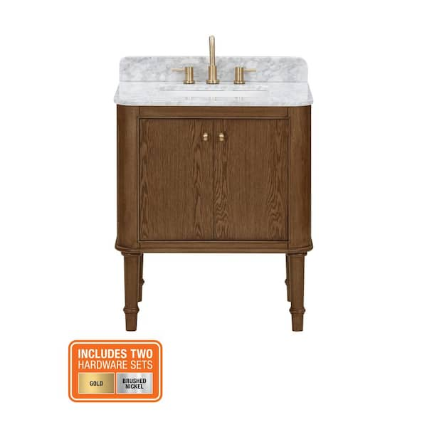 Collette 30 in. Single Sink Cinnamon Oak Bath Vanity with White Carrara Marble Top (Assembled)