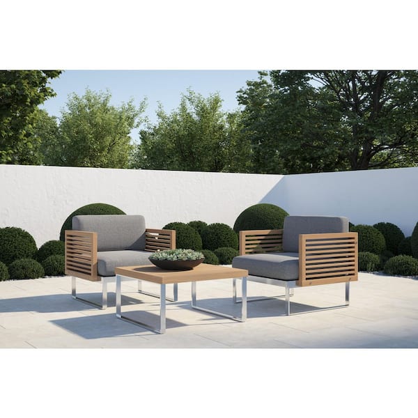 NewAge Products Outdoor Furniture Monterey 3 Piece Patio Chat Set with Coffee Table - Aluminum - Canvas Natural