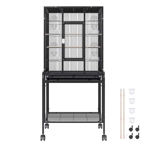 54 in. Standing Large Bird Cage, Macaw with Rolling Stand and Tray, Carbon Steel Flight Bird Cage for Parakeets