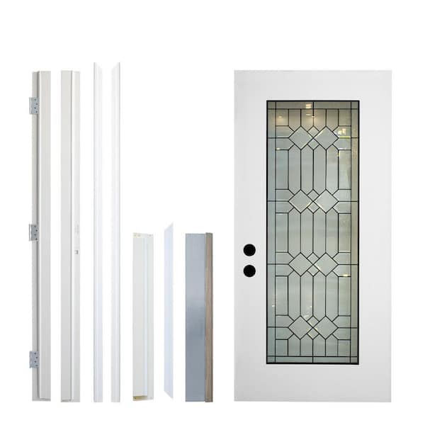 36 in. x 80 in. 1 Lite White Left-Hand Inswing Clear Glass Fiberglass Prehung Front Door with Hinge, Threshold