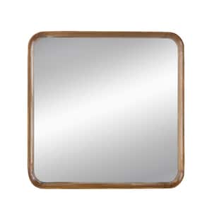 32 in. W x 32 in. H Square Brown Wood Framed Wall Mirror for Living Room Bathroom Entryway