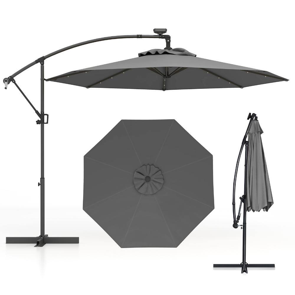 10 ft. Offset Cantilever Patio Umbrella with 360-Degree Rotation and Solar LED in Gray price history on PriceWatchPro