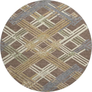 Mayfield Premium Machine Washable Abstract AMF2452 Chocolate 8 ft. x 8 ft. Round Rug