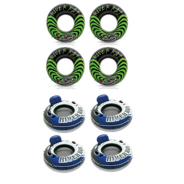 Intex Green 48 in. Vinyl River Rat Inflatable Tube (4-Pack) and River Run Inflatable Tube (4-Pack)