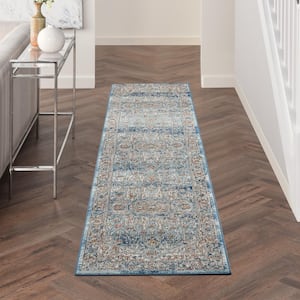 Concerto Ivory Blue 2 ft. x 10 ft. Bordered Traditional Kitchen Runner Area Rug